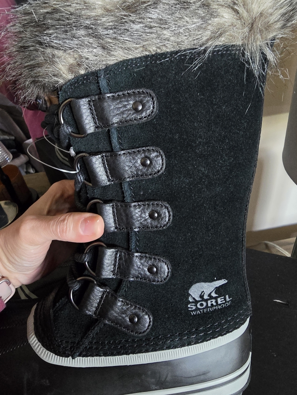 Sorel Black and Gray Fur-Trim Winter Rain Boots - Picture 5 of 7